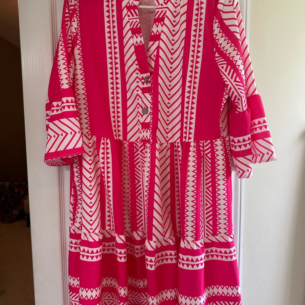 Pink Geometric Pattern Dress
